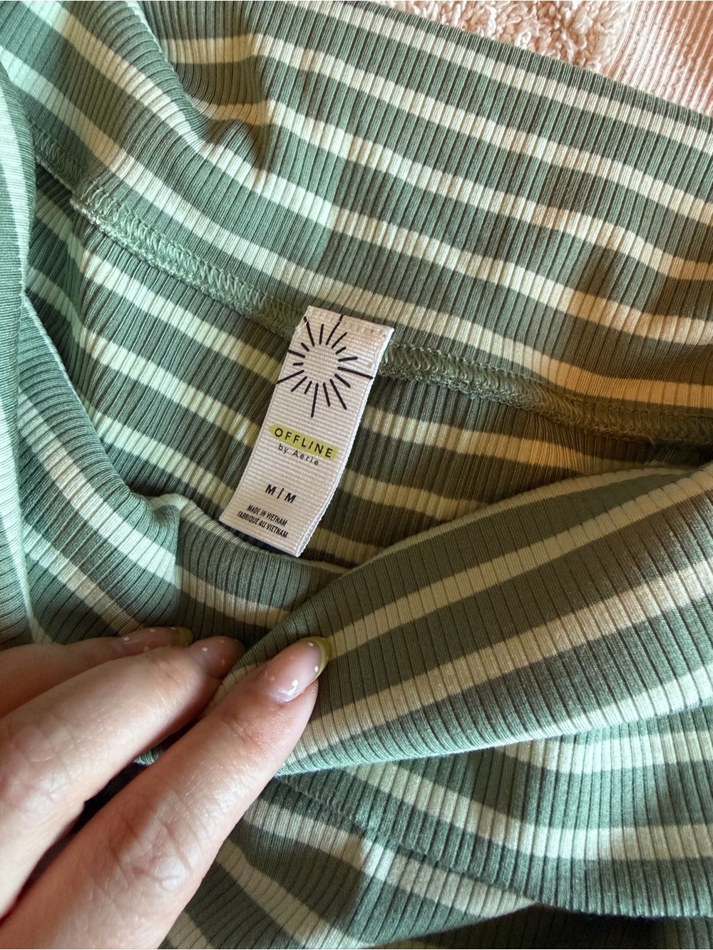 aerie Green and White Striped Wide-Leg Pajama Pants - Picture 5 of 5